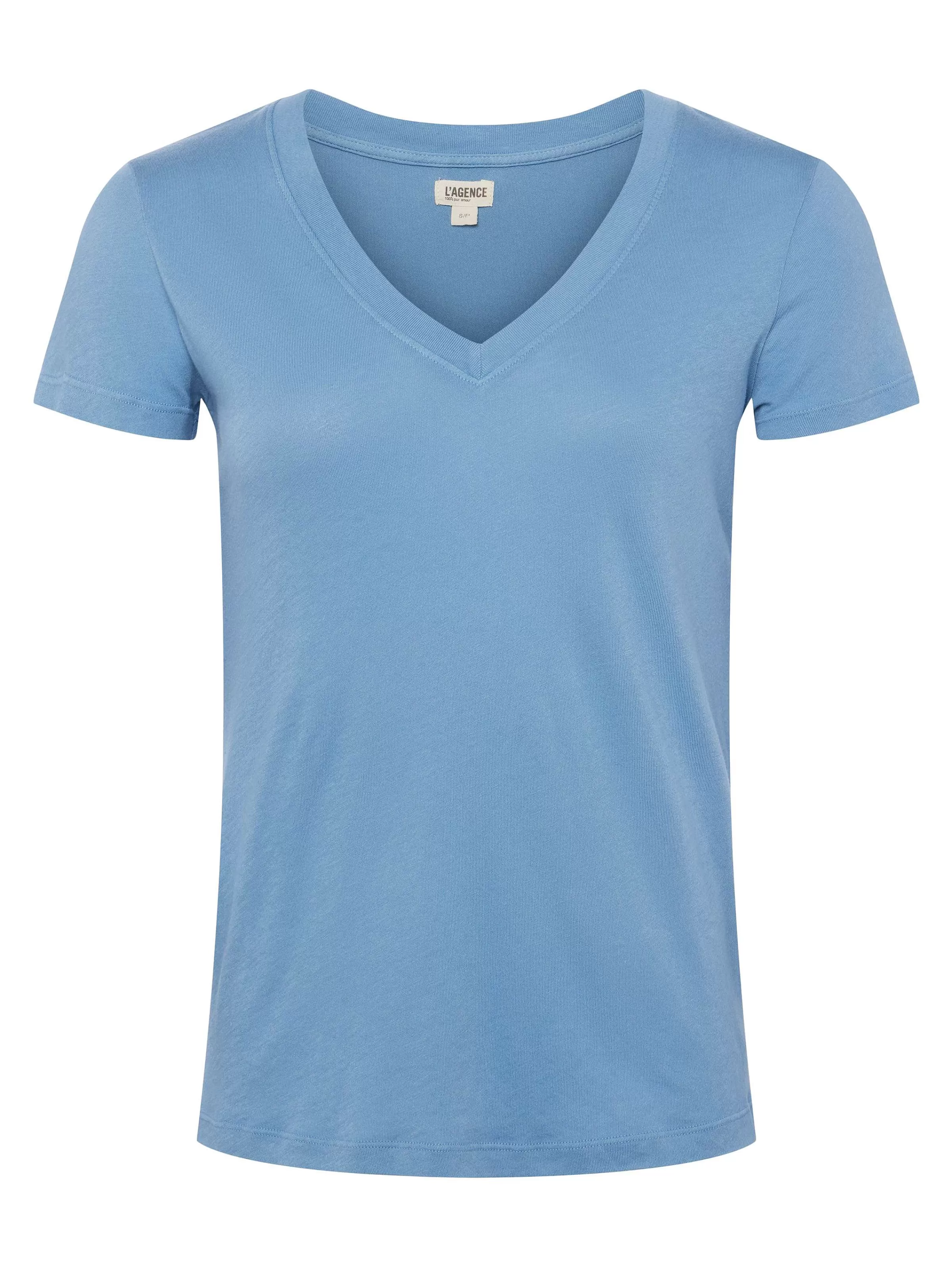 Clearance L'AGENCE T-Shirt A Col En V En Coton Becca Brume Bleue