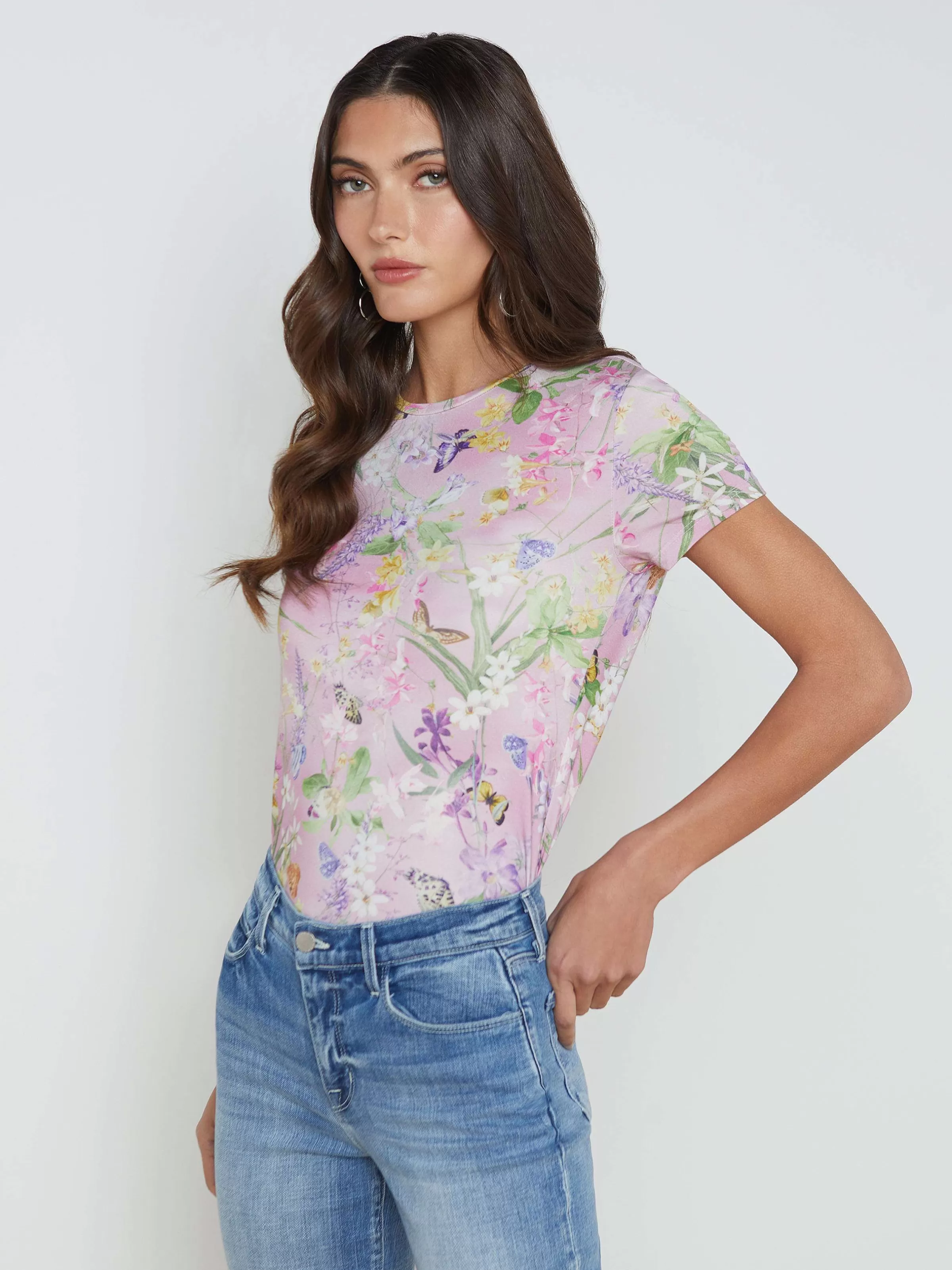 Sale L'AGENCE T-Shirt Ajuste Ressi Papillon Botanique Des Neiges Lilas