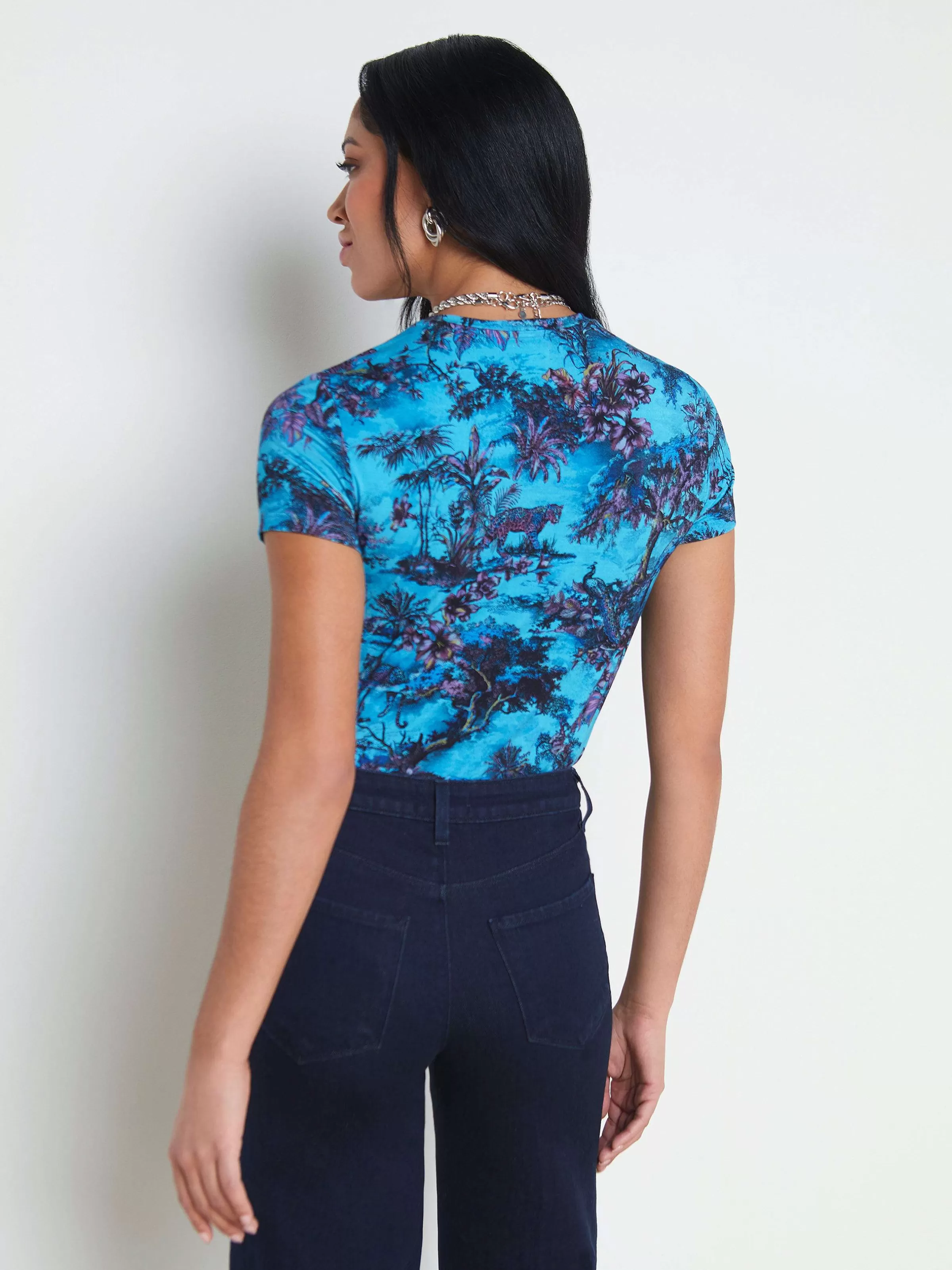 Hot L'AGENCE T-Shirt Ajuste Ressi Toile Multi Jungle Bleue