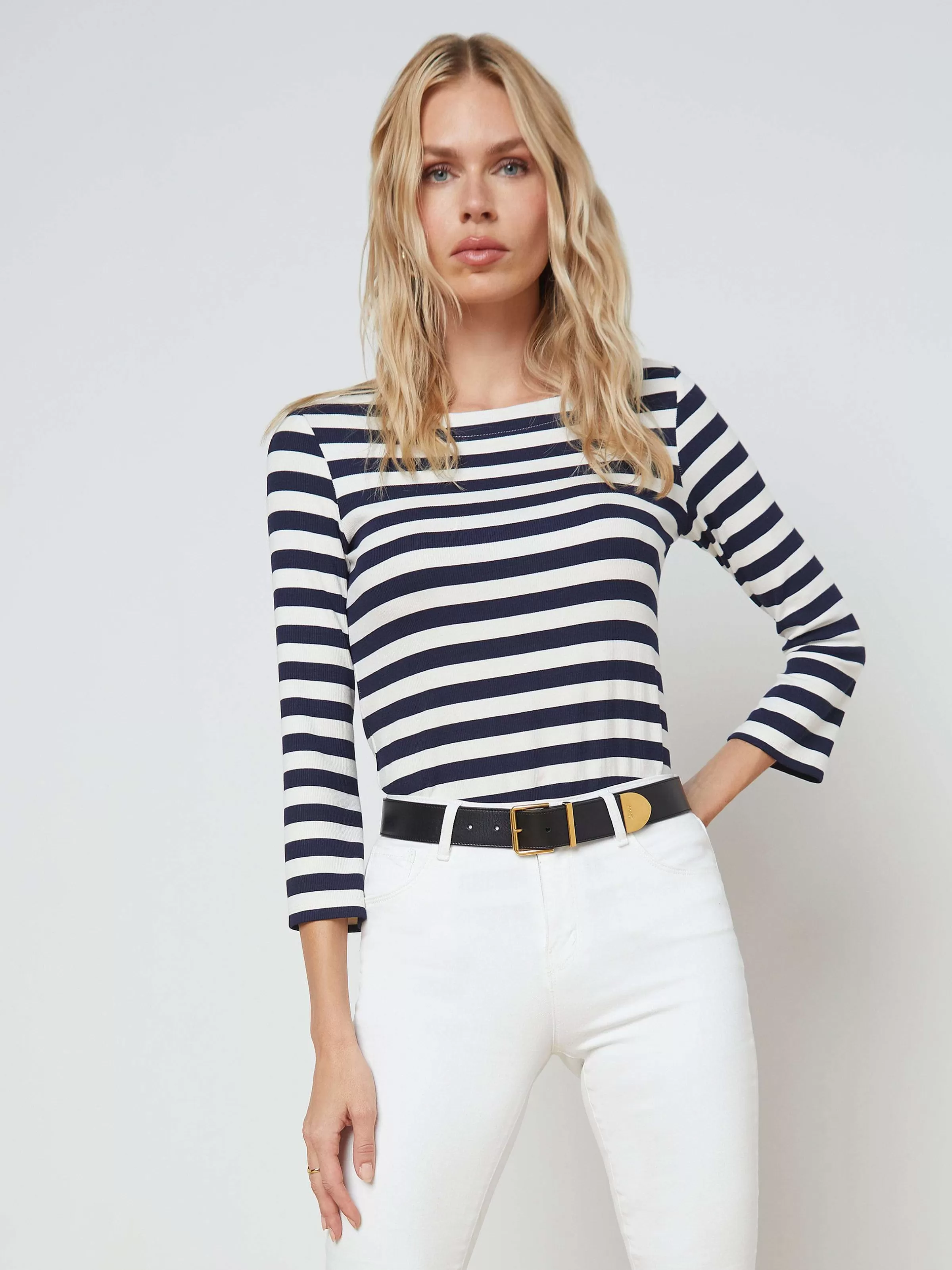 Shop L'AGENCE T-Shirt Lucille Rayure Bleu Marine/Blanc