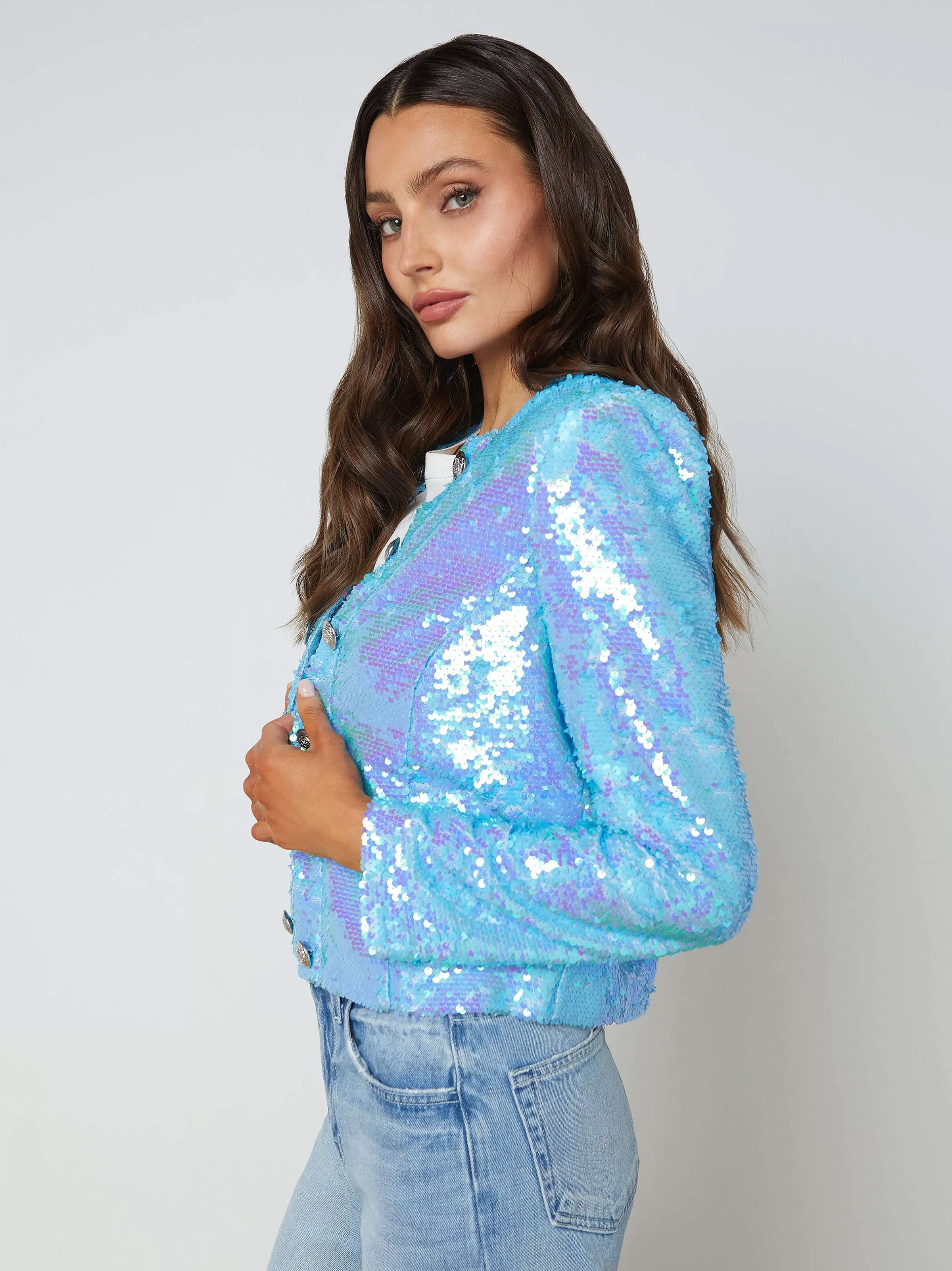 Sale L'AGENCE Veste A Sequins Cerise Nuage Bleu