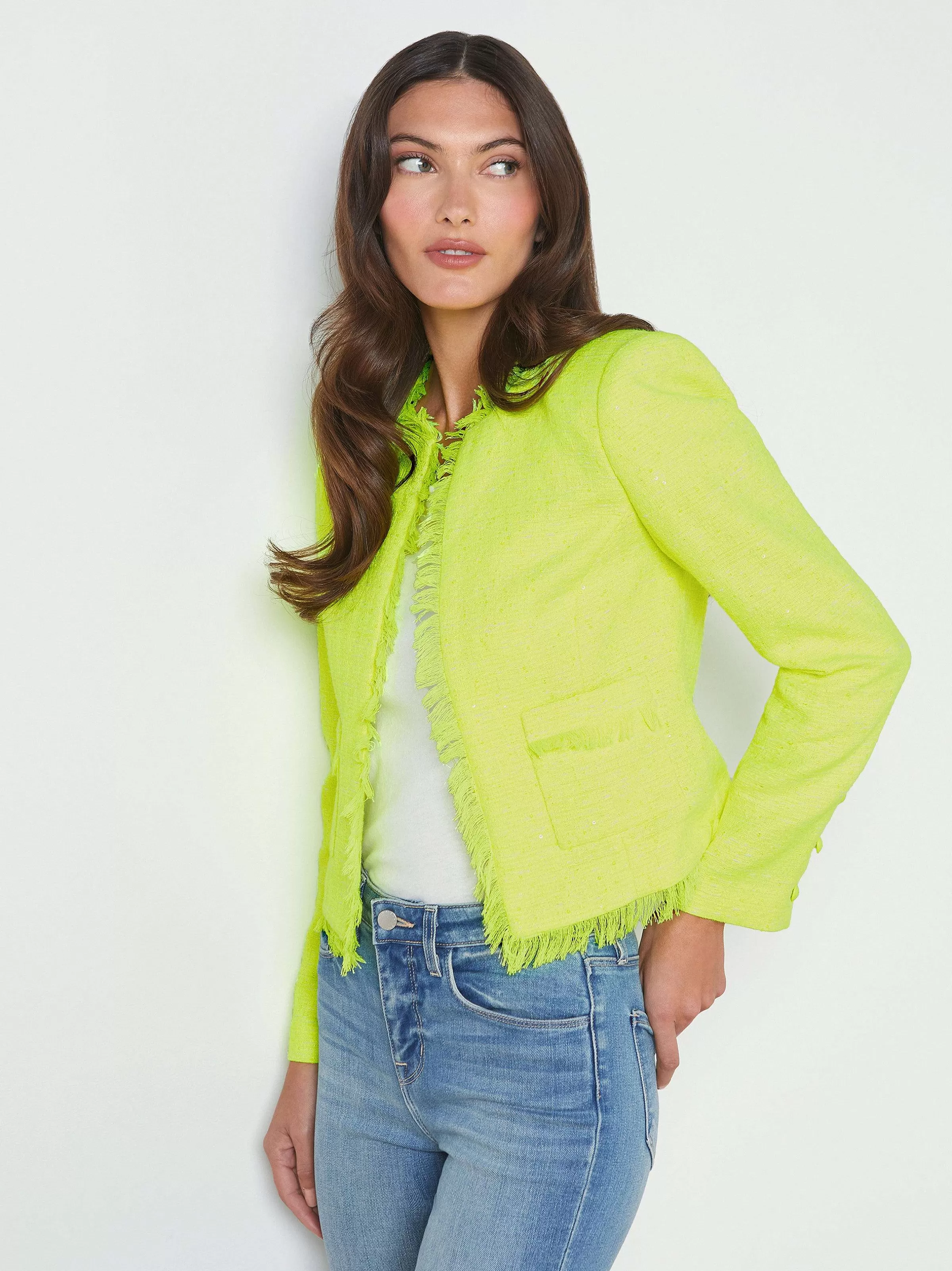 Outlet L'AGENCE Veste Angelina En Tweed Agrumes Neon