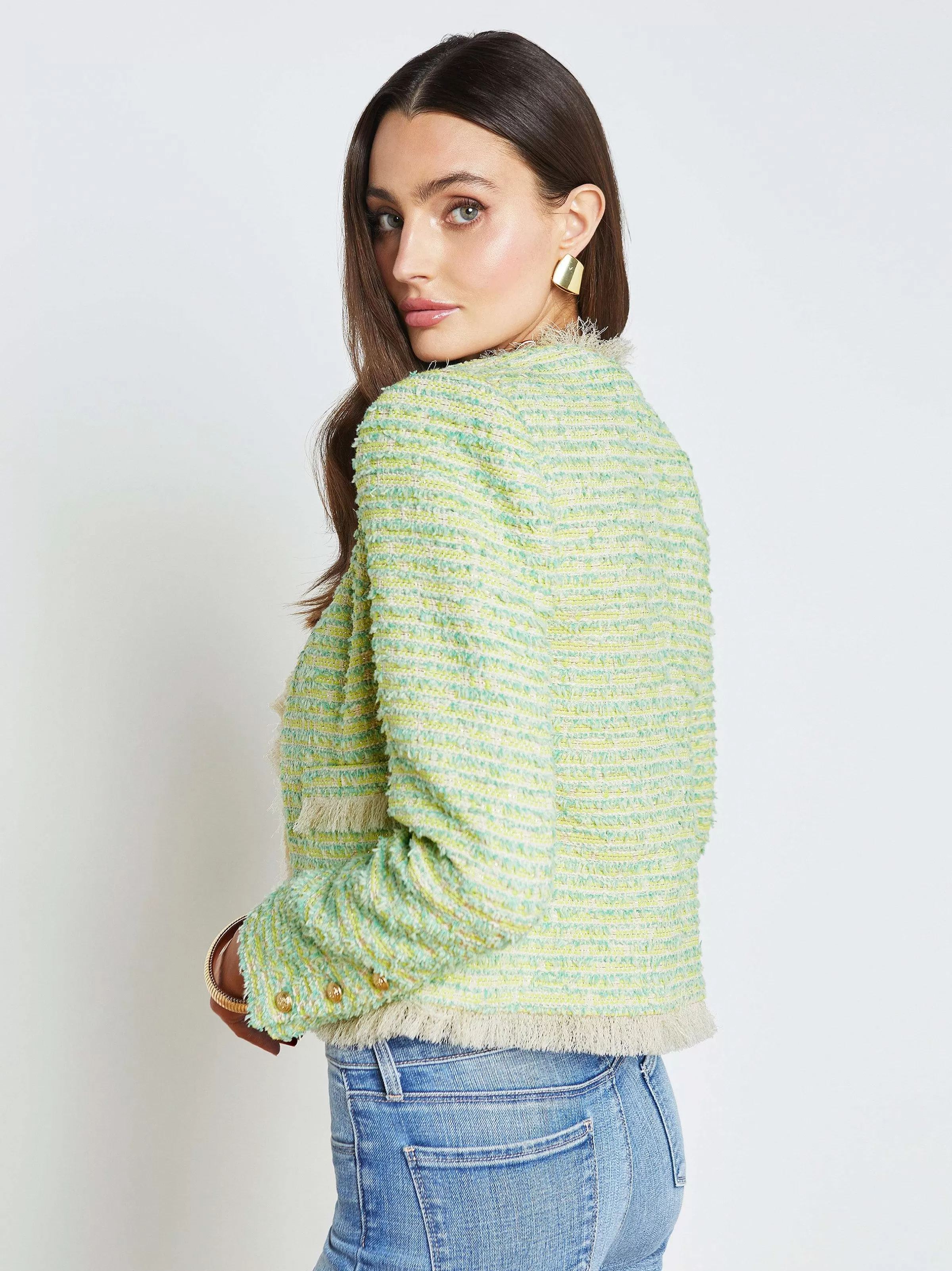 Sale L'AGENCE Veste Angelina En Tweed Vert Clair Multicolore