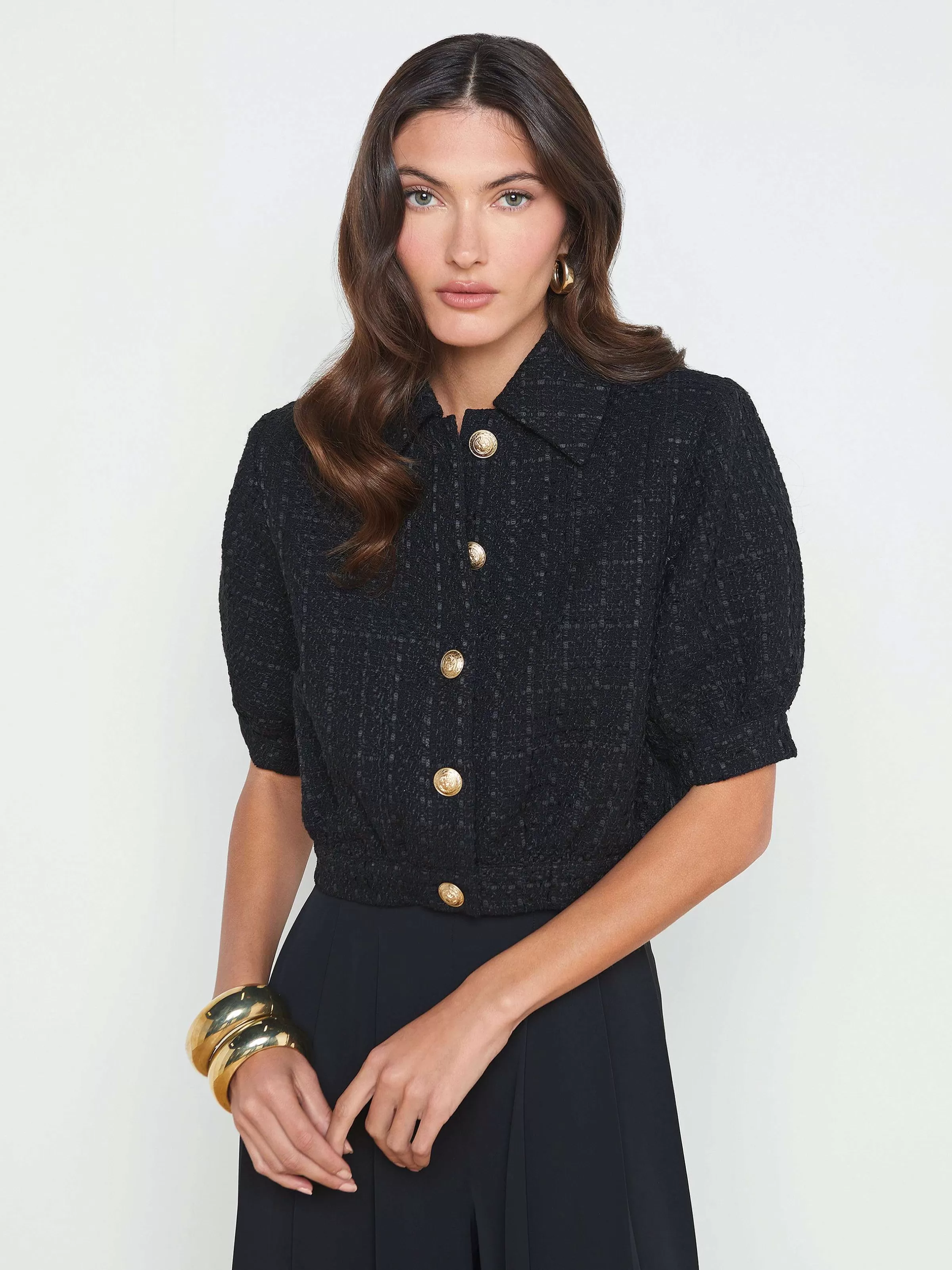 Cheap L'AGENCE Veste Courte En Tweed Cove Noir