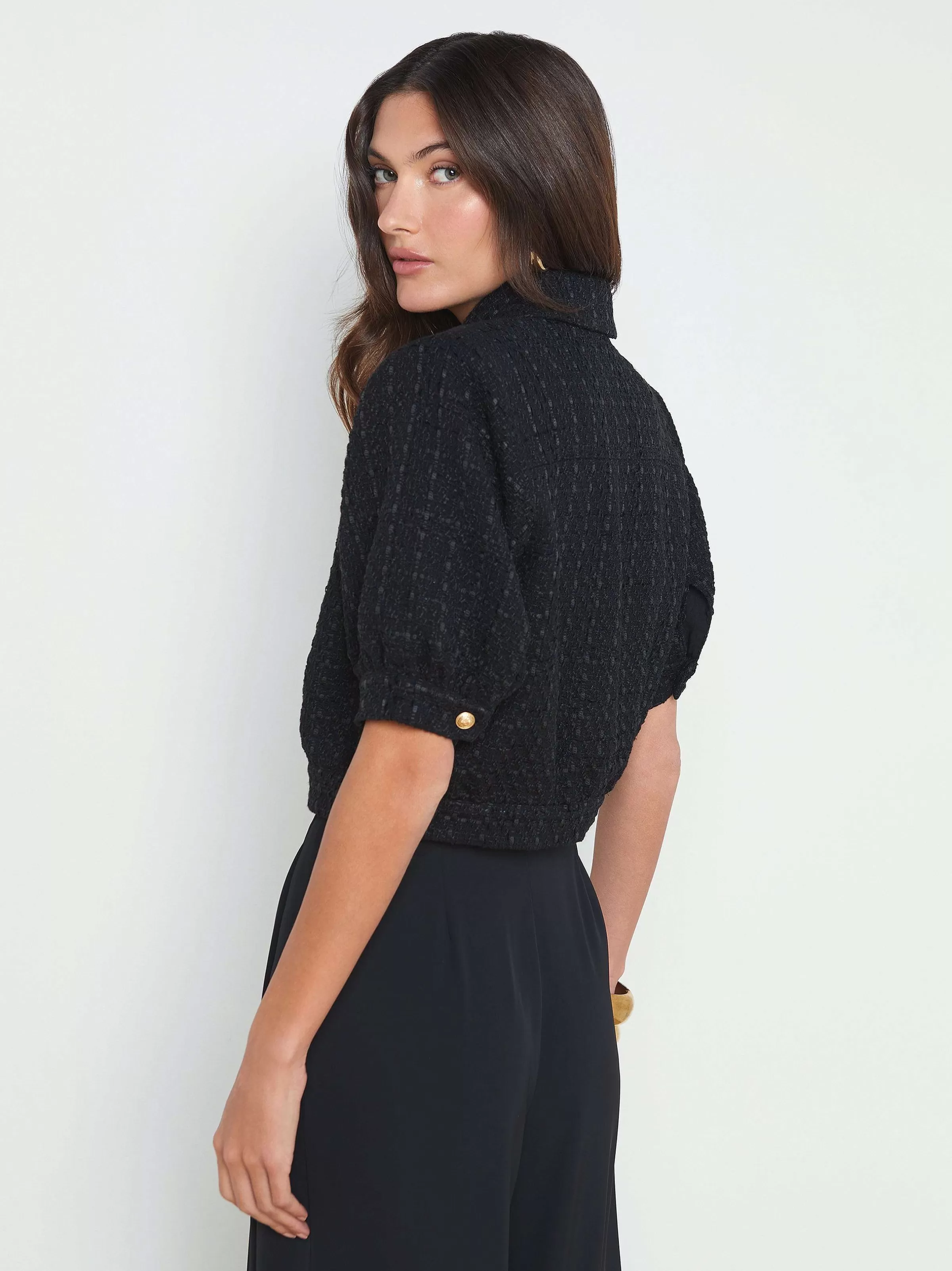 Cheap L'AGENCE Veste Courte En Tweed Cove Noir