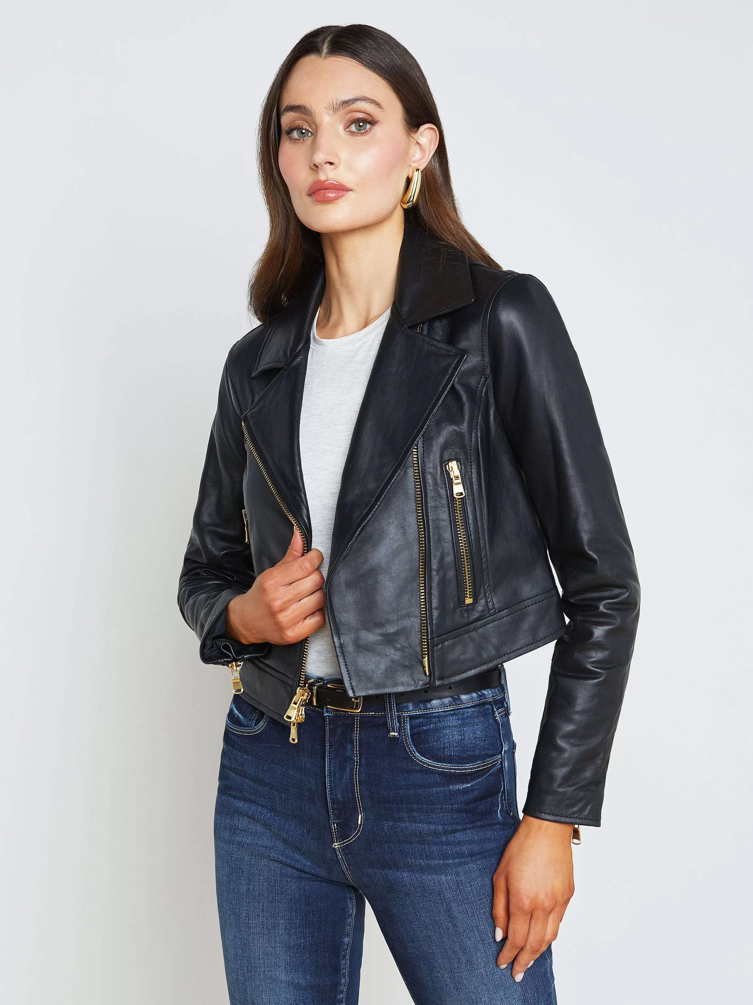 Cheap L'AGENCE Veste En Cuir Onna Noir