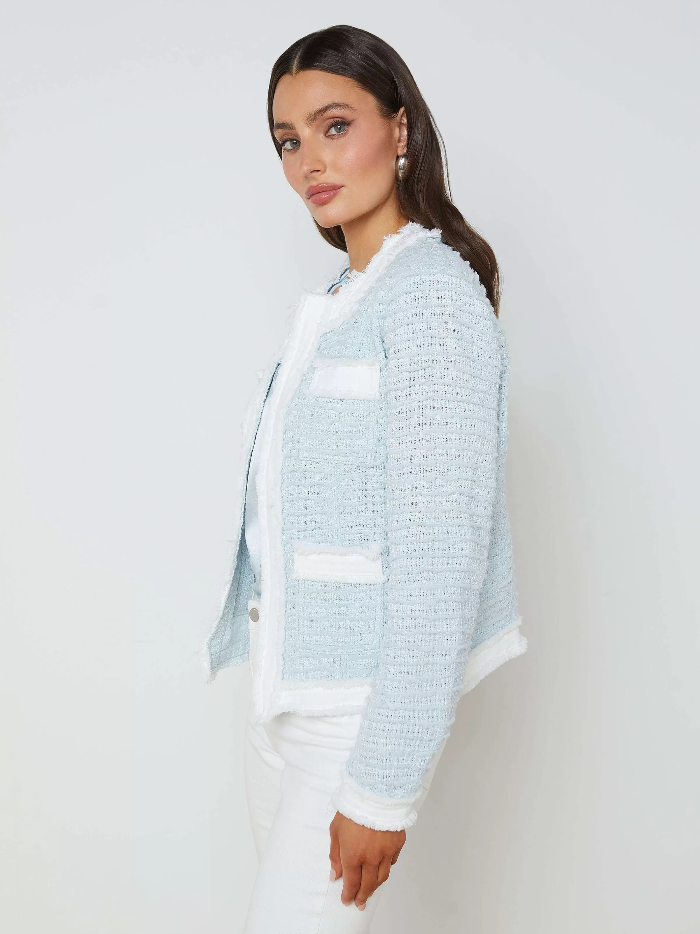 Best Sale L'AGENCE Veste En Jean Agnes Tweed Eau Glacee/Blanc