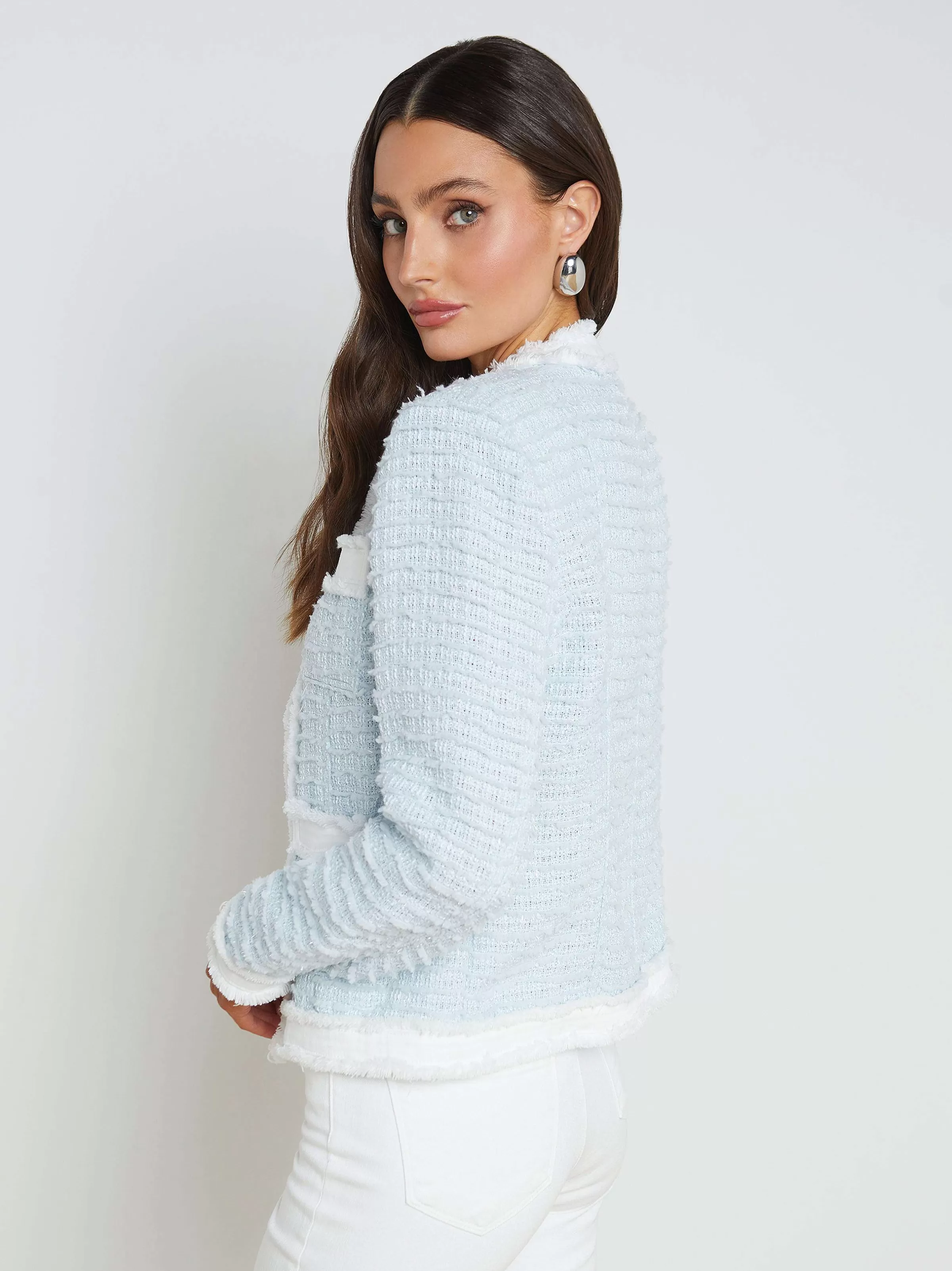 Best Sale L'AGENCE Veste En Jean Agnes Tweed Eau Glacee/Blanc