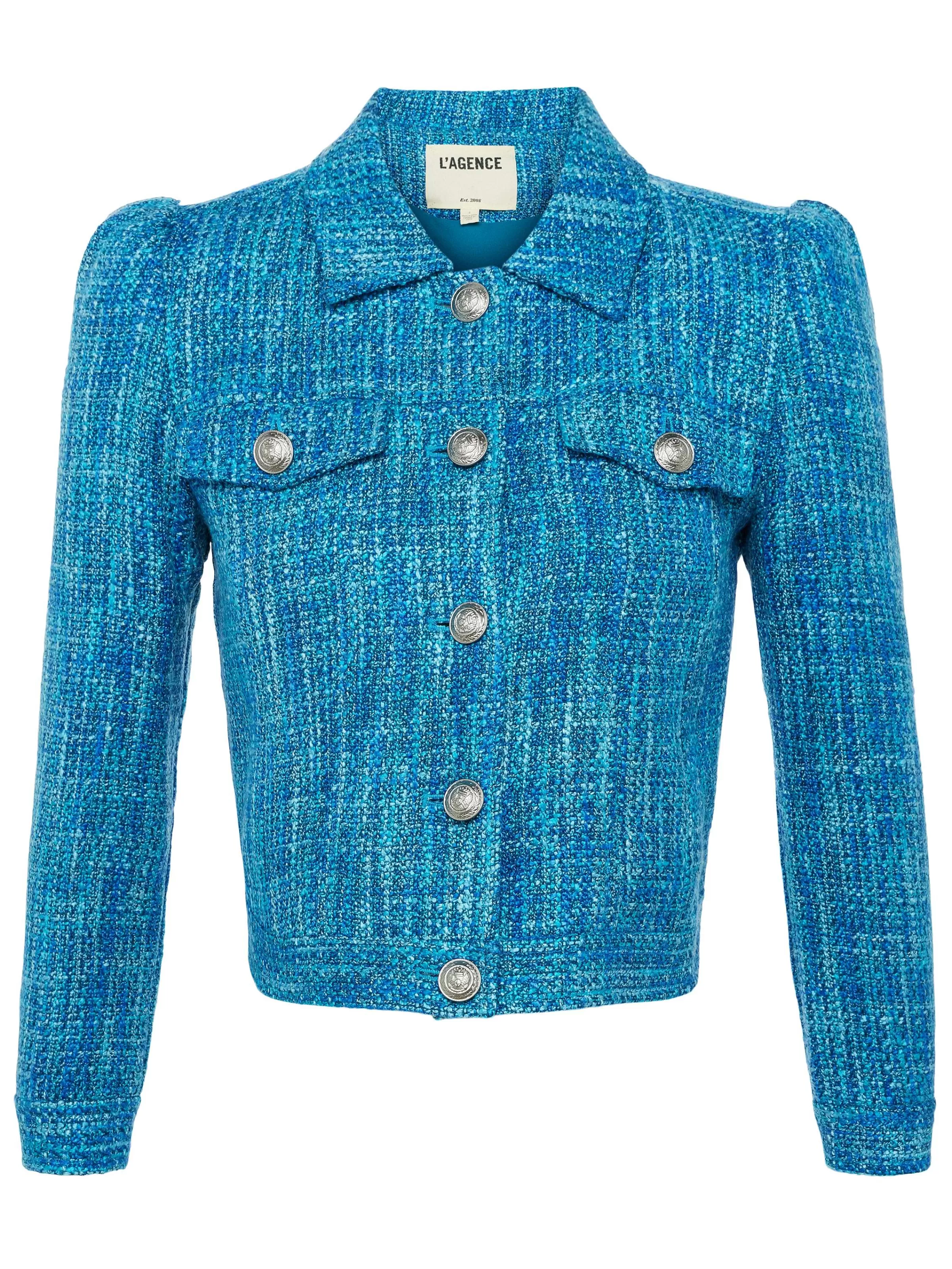 Best Sale L'AGENCE Veste En Tweed Kasey Tweed Multi Bleu Caraibes